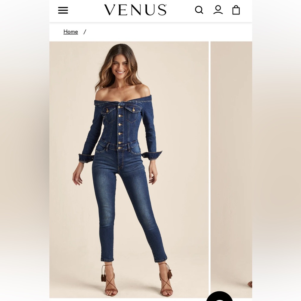 Off-The-Shoulder Denim Jumpsuit